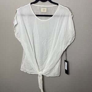 Anthropologie Tina‎ + Jo White Cabana Split Sleeve Tie Tee Small